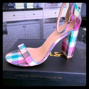 Lulu Pink Plaid ankle strap heels, hard to find